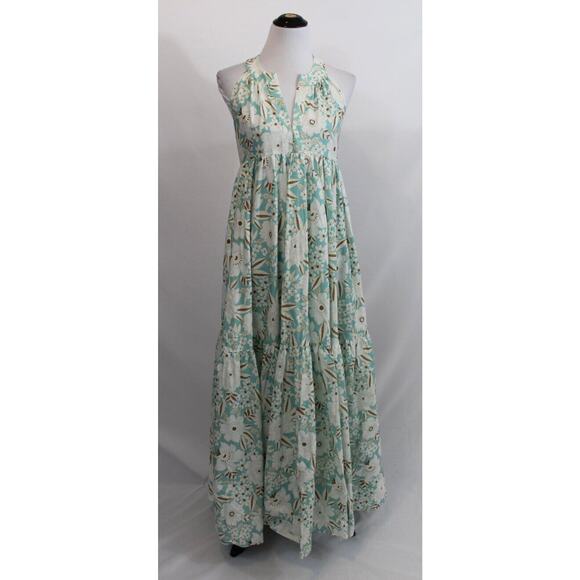 ALOHA MARINA Sz S Small Light Blue Flora Kona Maxi Dress Cotton - Picture 7 of 10
